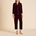 Fifi Victoria Red Crystal Fringe Pajamas in Silk Velvet