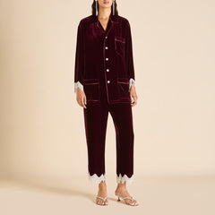 Fifi Victoria Red Crystal Fringe Pajamas in Silk Velvet
