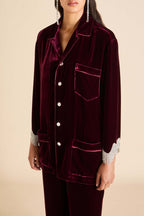 Fifi Victoria Red Crystal Fringe Pajamas in Silk Velvet