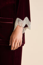 Fifi Victoria Red Crystal Fringe Pajamas in Silk Velvet