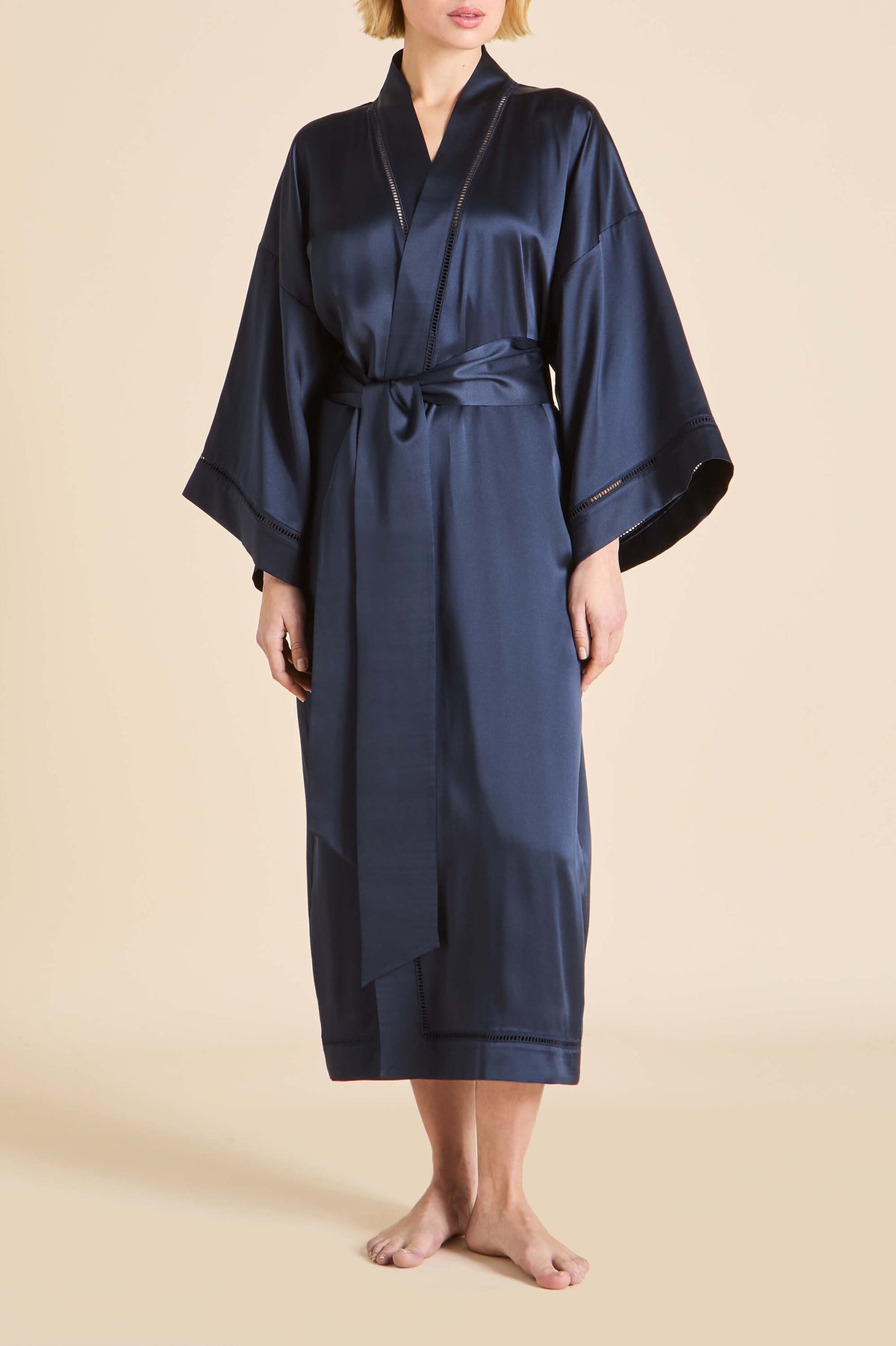 Gloria Navy Robe in Silk Satin