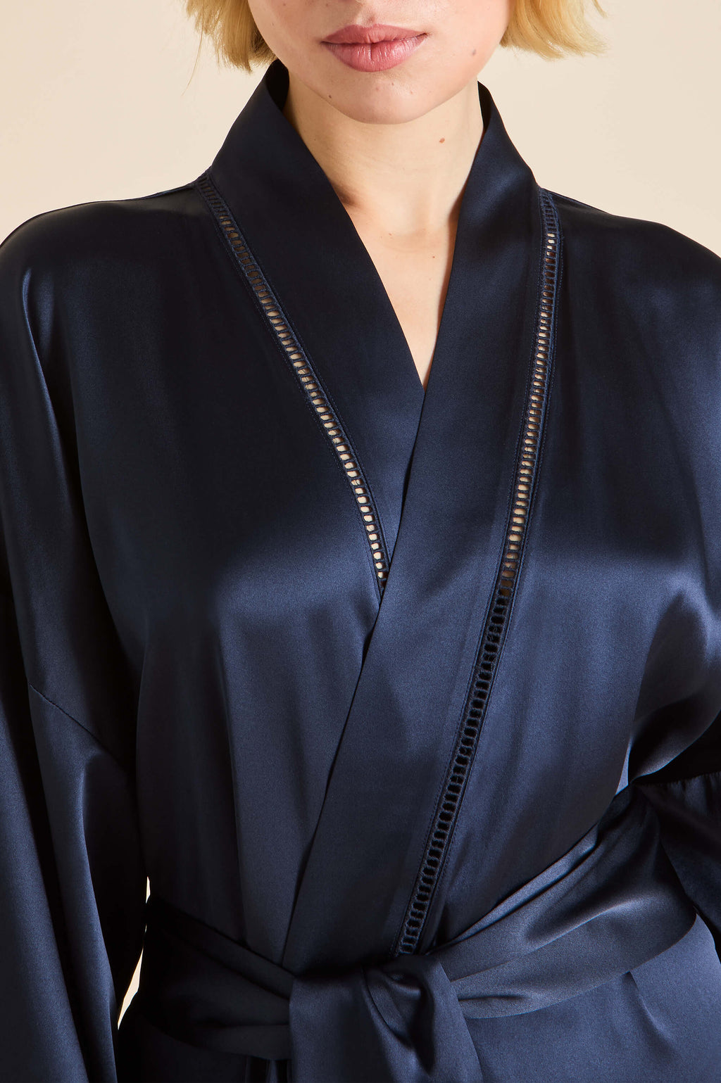 Gloria Navy Robe in Silk Satin