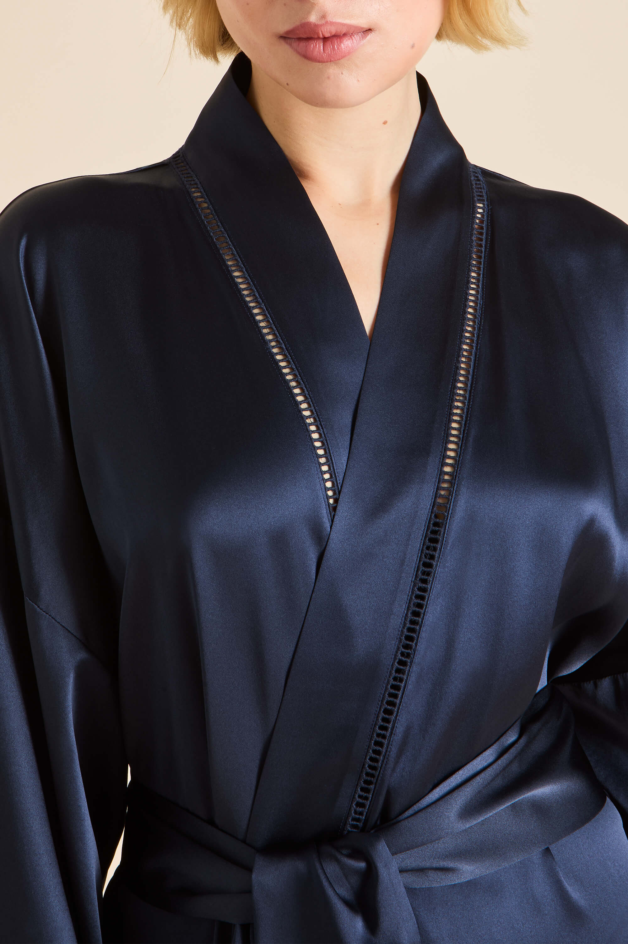 Gloria Navy Robe in Silk Satin