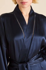 Gloria Navy Robe in Silk Satin