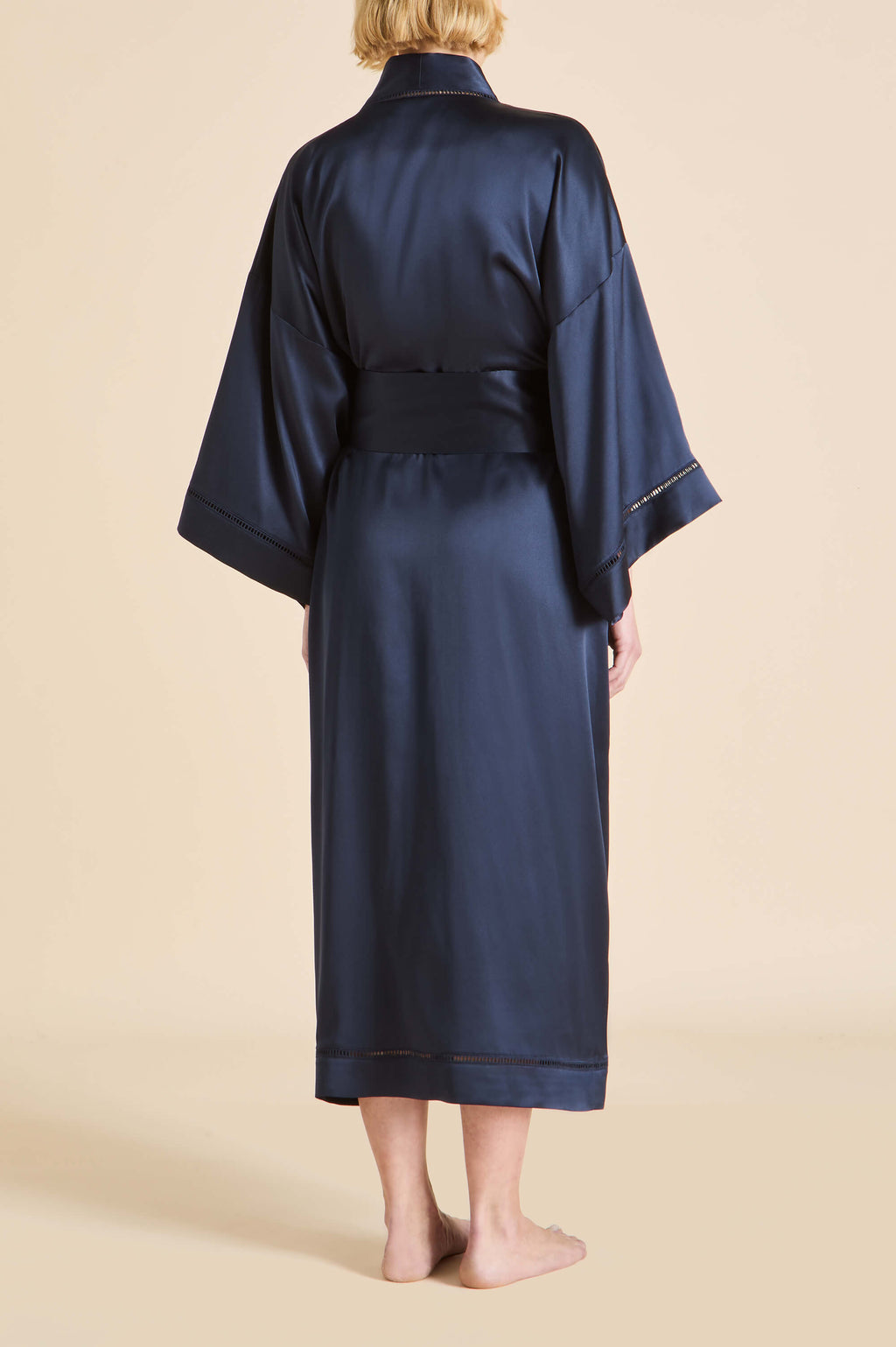 Gloria Navy Robe in Silk Satin