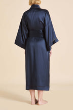 Gloria Navy Robe in Silk Satin
