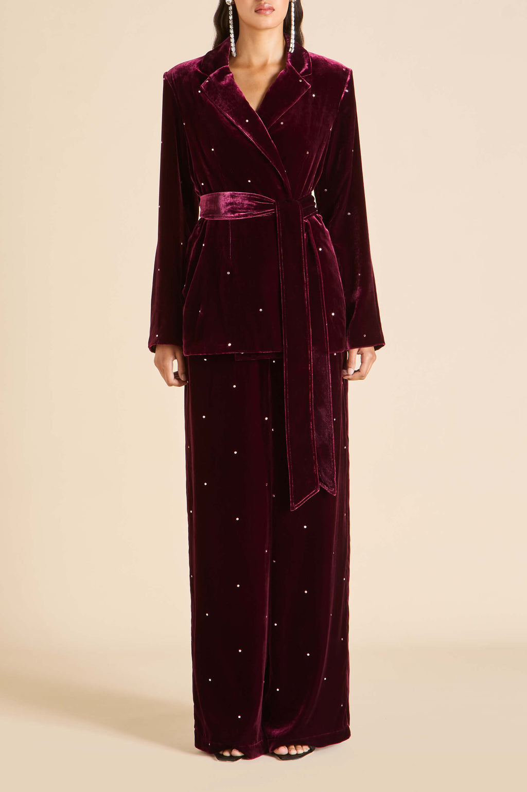 Jagger Ritzy Red Crystal Pajamas in Silk Velvet