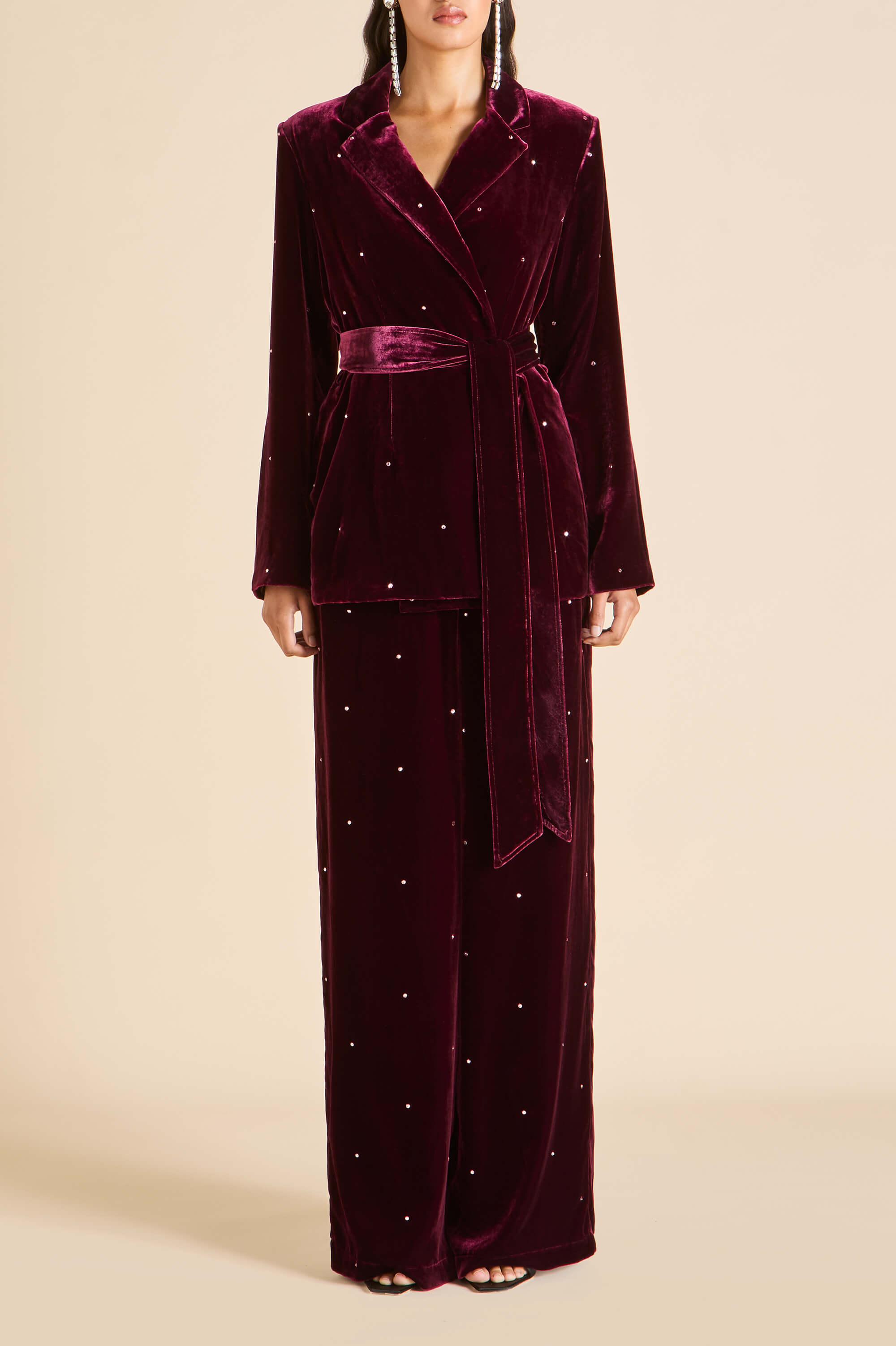 Jagger Ritzy Red Crystal Pajamas in Silk Velvet
