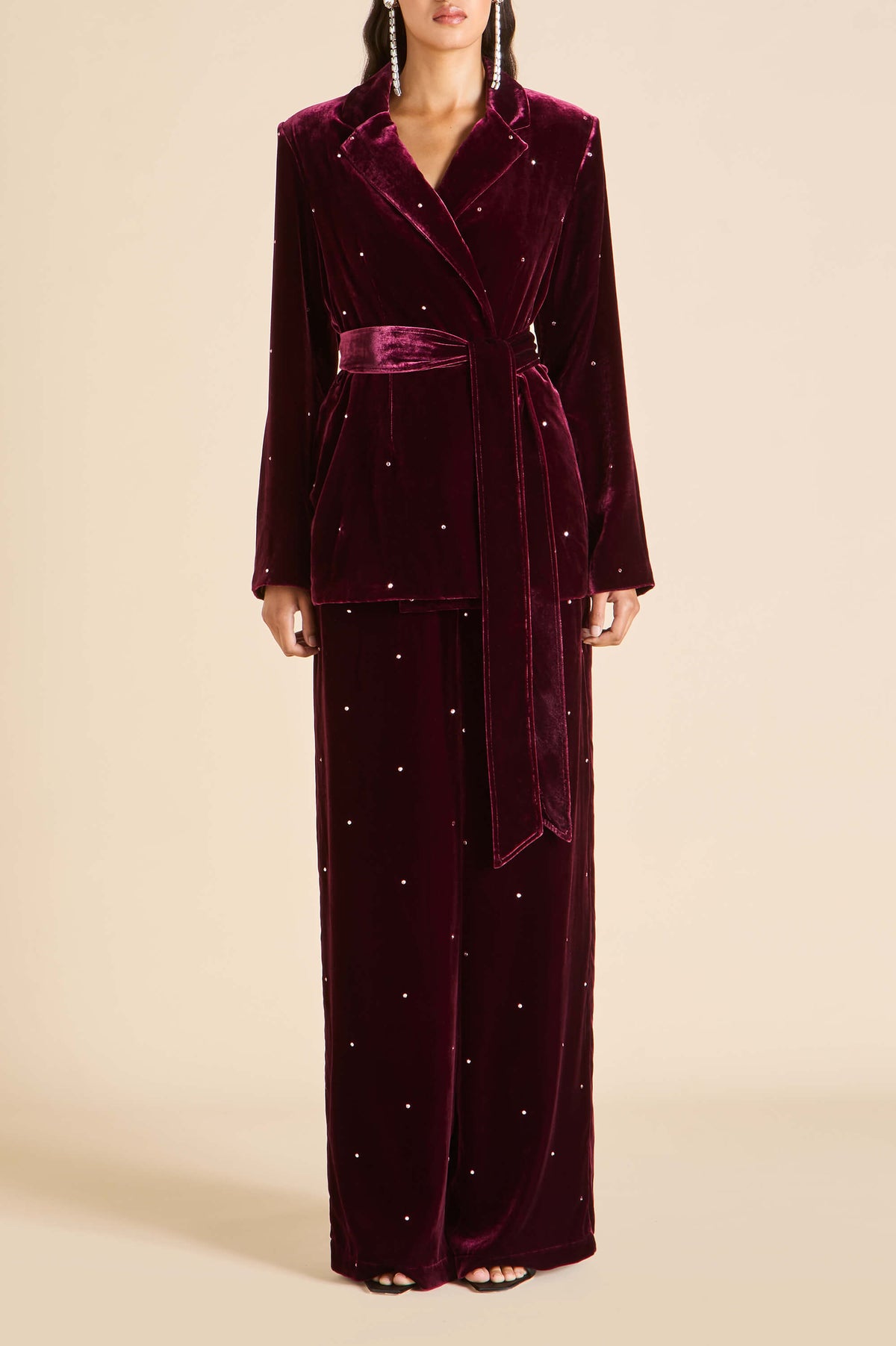 Jagger Ritzy Red Crystal Pajamas in Silk Velvet