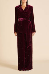 Jagger Ritzy Red Crystal Pajamas in Silk Velvet