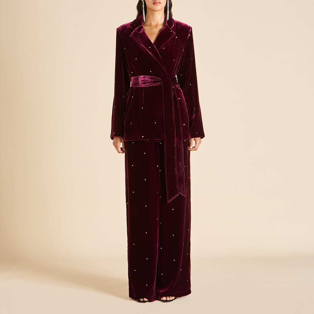 Jagger Ritzy Red Crystal Pajamas in Silk Velvet