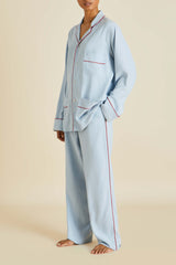Laurent Cerulean Blue Pajamas in Sandwashed Silk