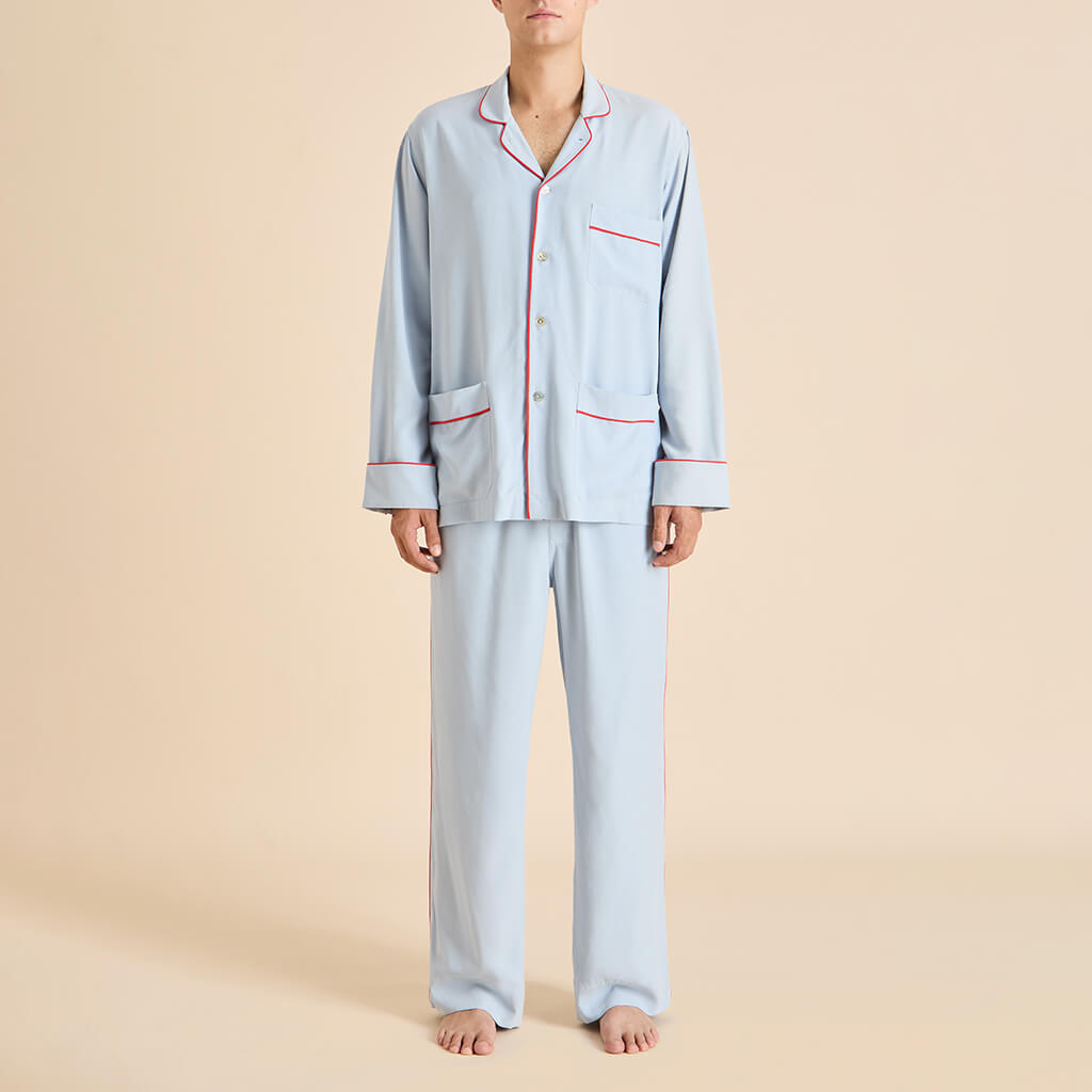 Laurent Cerulean Blue Pyjamas in Sandwashed Silk