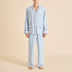Laurent Cerulean Blue Pyjamas in Sandwashed Silk