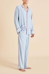 Laurent Cerulean Blue Pyjamas in Sandwashed Silk