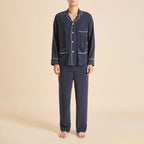 Laurent Navy Pyjamas in Sandwashed Silk