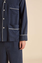 Laurent Navy Pyjamas in Sandwashed Silk