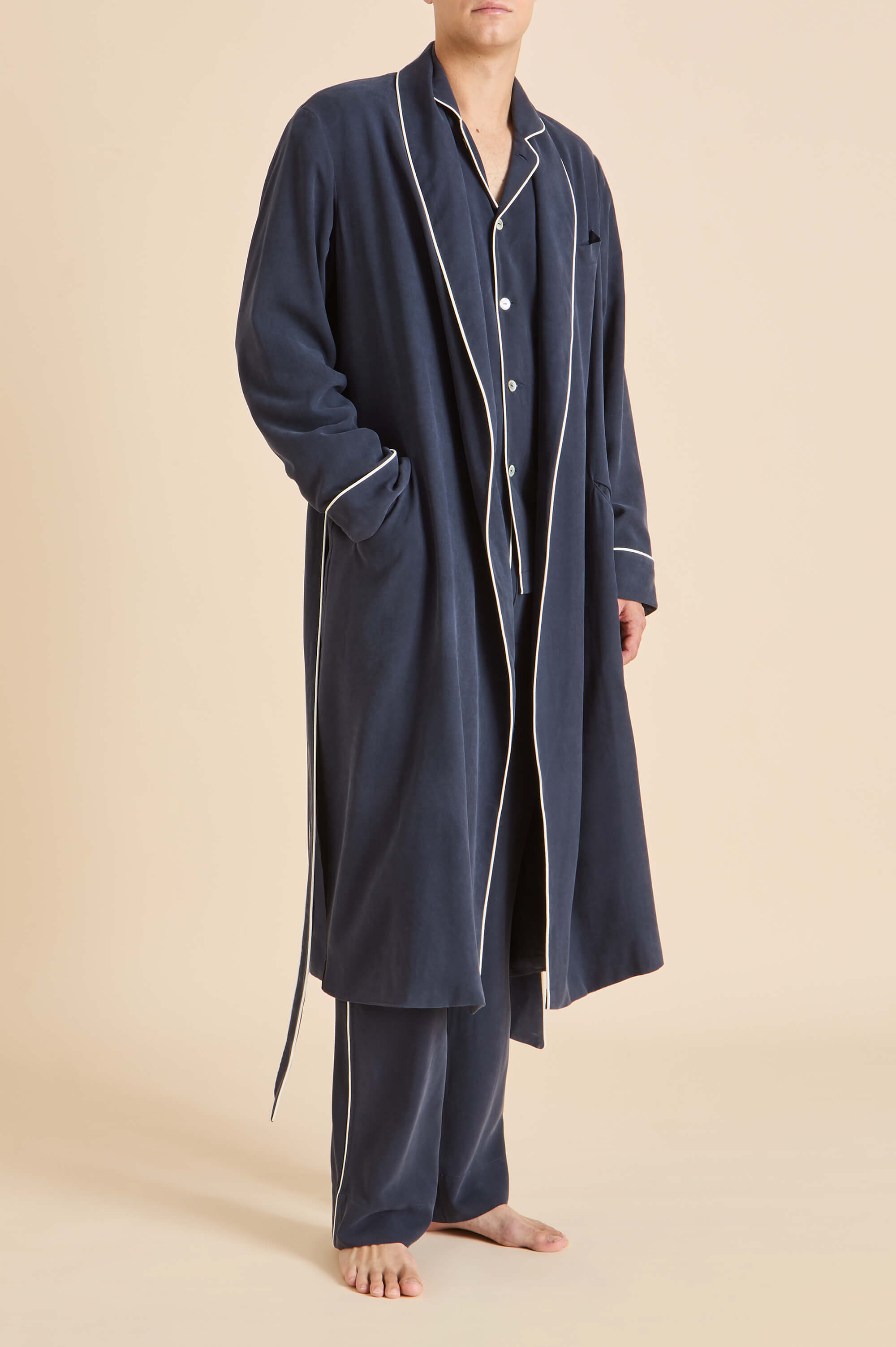 Laurent Navy Pyjamas in Sandwashed Silk