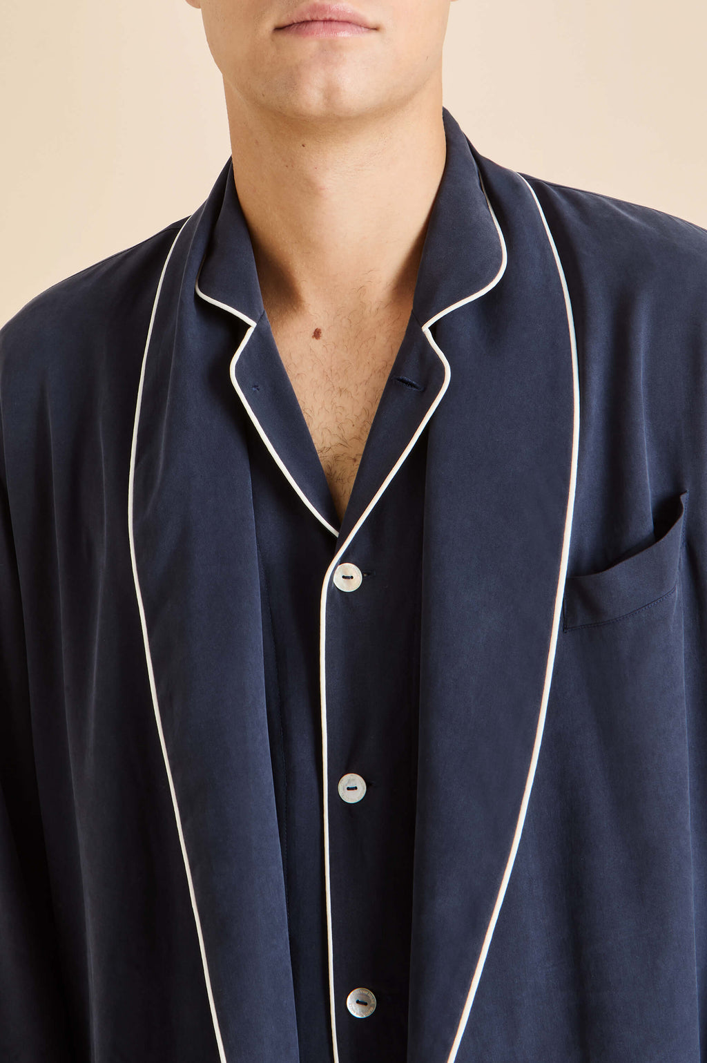 Laurent Navy Pyjamas in Sandwashed Silk