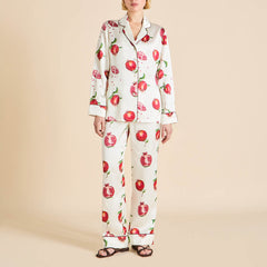 Lila Allegra Ivory Pomegranate Pajamas in Silk Satin