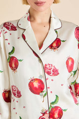 Lila Allegra Ivory Pomegranate Pajamas in Silk Satin