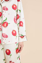 Lila Allegra Ivory Pomegranate Pajamas in Silk Satin