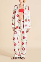 Lila Allegra Ivory Pomegranate Pajamas in Silk Satin