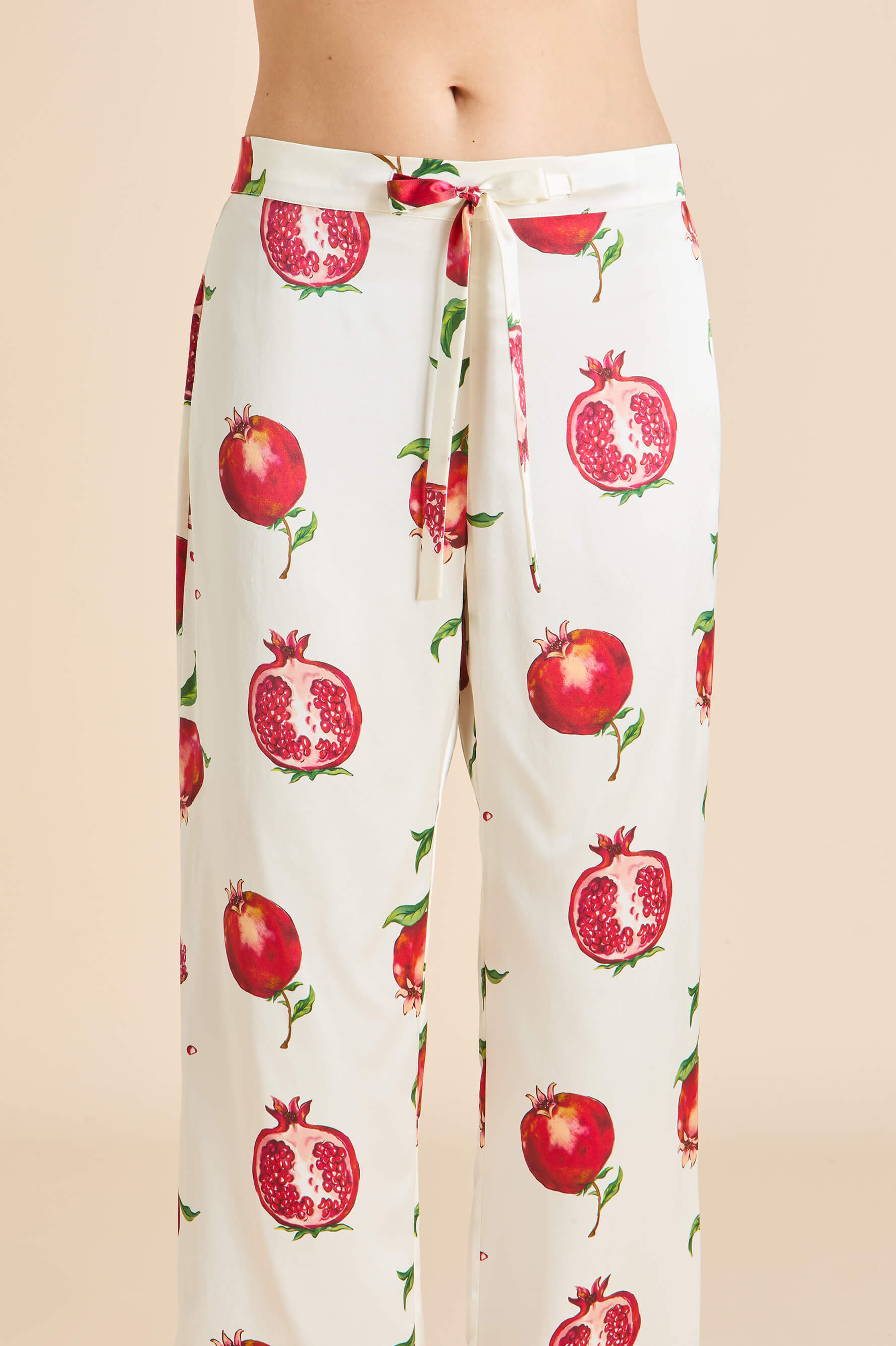 Lila Allegra Ivory Pomegranate Pajamas in Silk Satin
