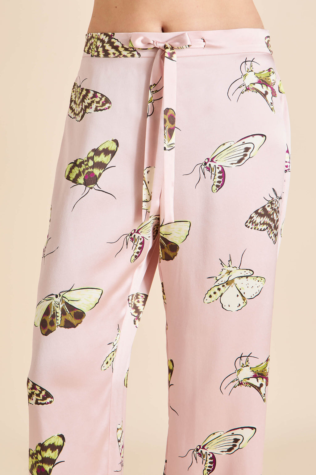 Lila Elda Pink Moth Pajamas in Silk Satin