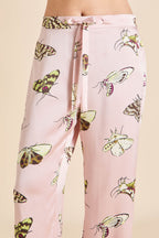 Lila Elda Pink Moth Pajamas in Silk Satin