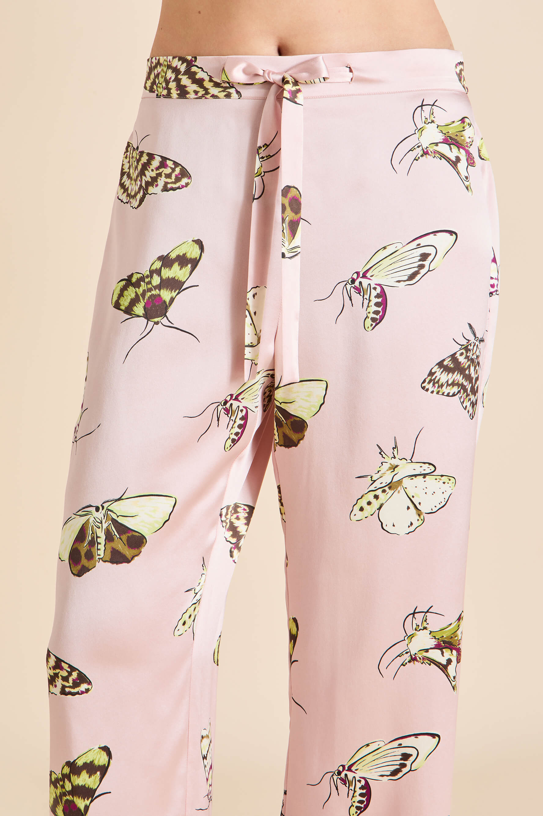 Lila Elda Pink Moth Pajamas in Silk Satin