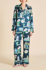 Lila Giotto Green Plate Pajamas in Silk Satin