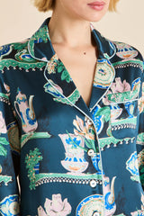 Lila Giotto Green Plate Pajamas in Silk Satin
