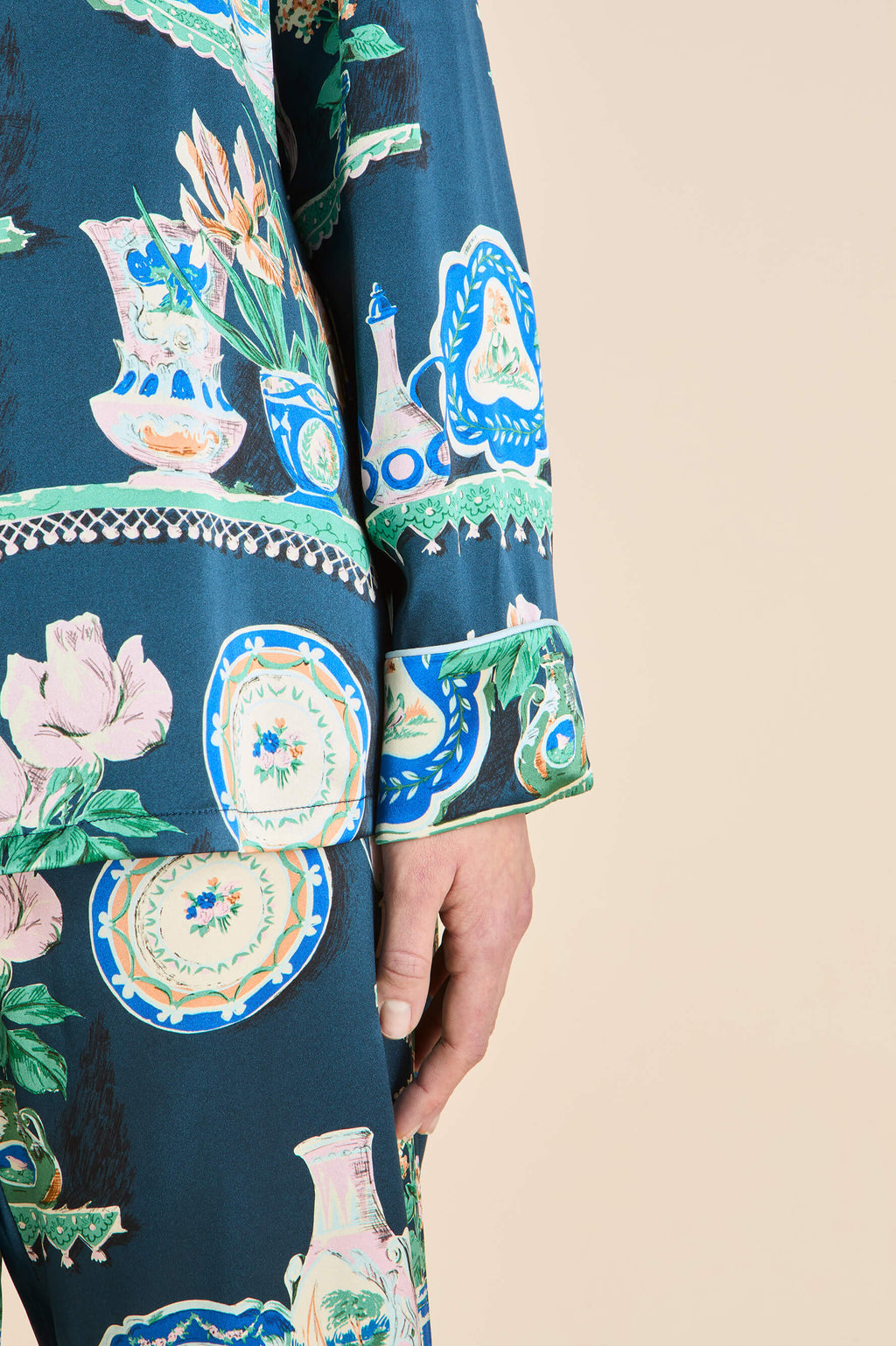 Lila Giotto Green Plate Pajamas in Silk Satin