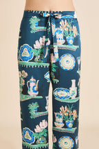 Lila Giotto Green Plate Pajamas in Silk Satin