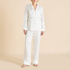 Lila Liliana Ivory Floral Pajamas in Silk Jacquard