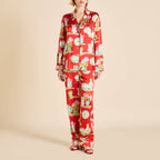 Lila Renata Red Plate Pajamas in Silk Satin