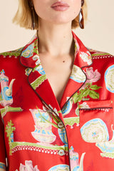 Lila Renata Red Plate Pajamas in Silk Satin