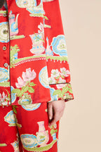 Lila Renata Red Plate Pajamas in Silk Satin