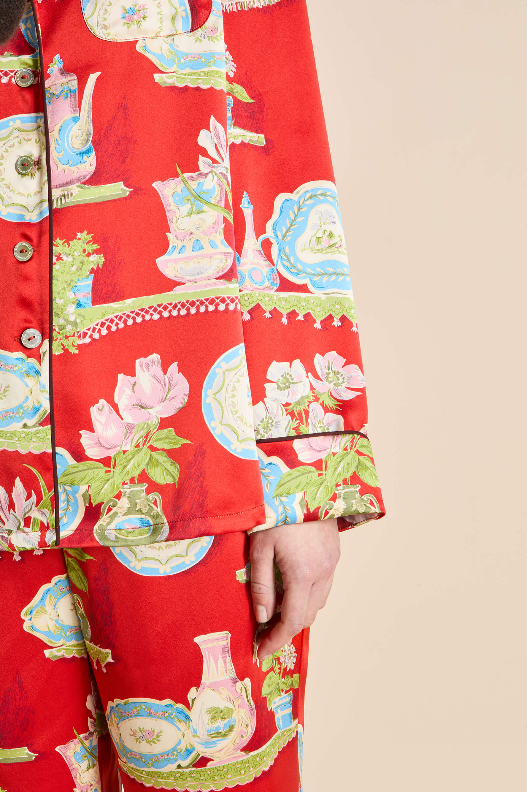 Lila Renata Red Plate Pajamas in Silk Satin