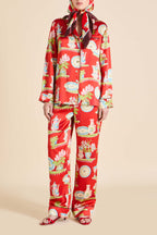 Lila Renata Red Plate Pajamas in Silk Satin