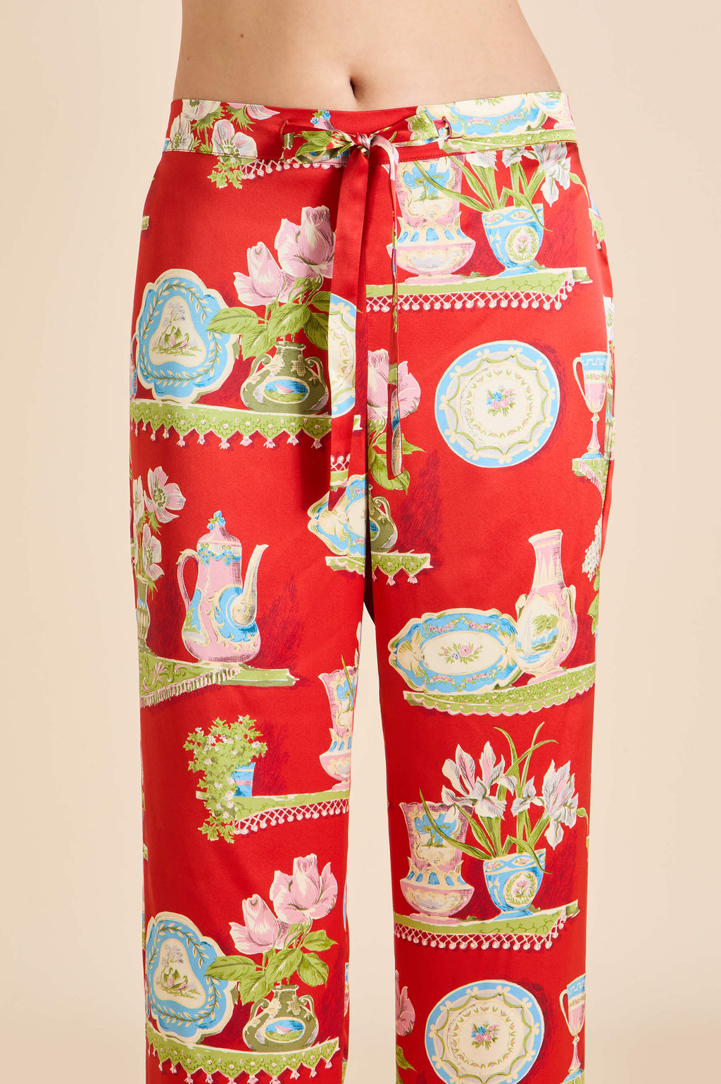 Lila Renata Red Plate Pajamas in Silk Satin
