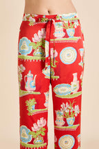 Lila Renata Red Plate Pajamas in Silk Satin