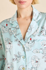 Lila Serafina Blue Floral Pajamas in Silk Satin