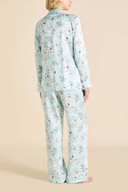 Lila Serafina Blue Floral Pajamas in Silk Satin