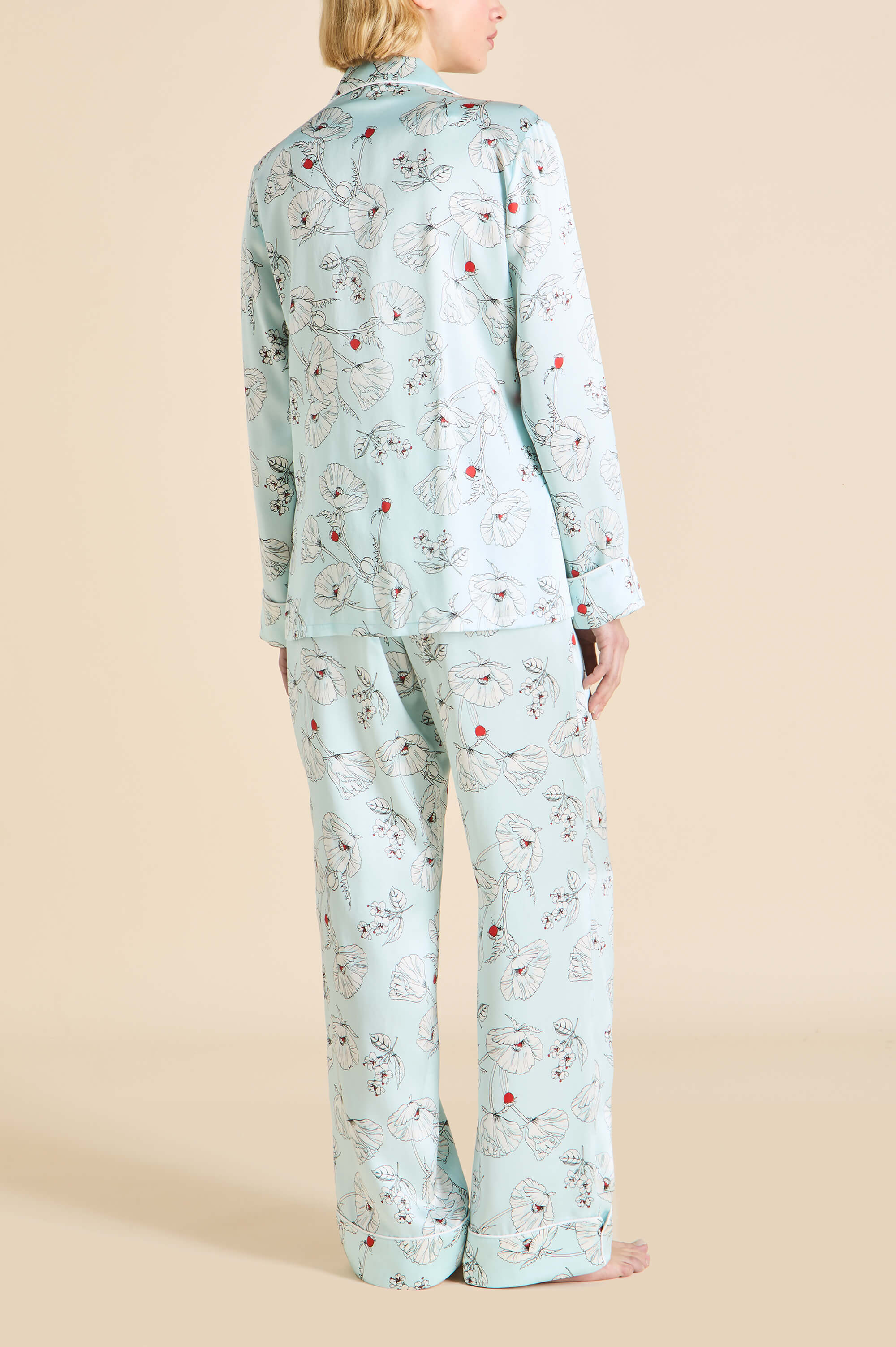 Lila Serafina Blue Floral Pajamas in Silk Satin