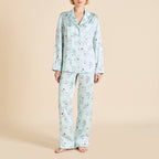 Lila Serafina Blue Floral Pajamas in Silk Satin
