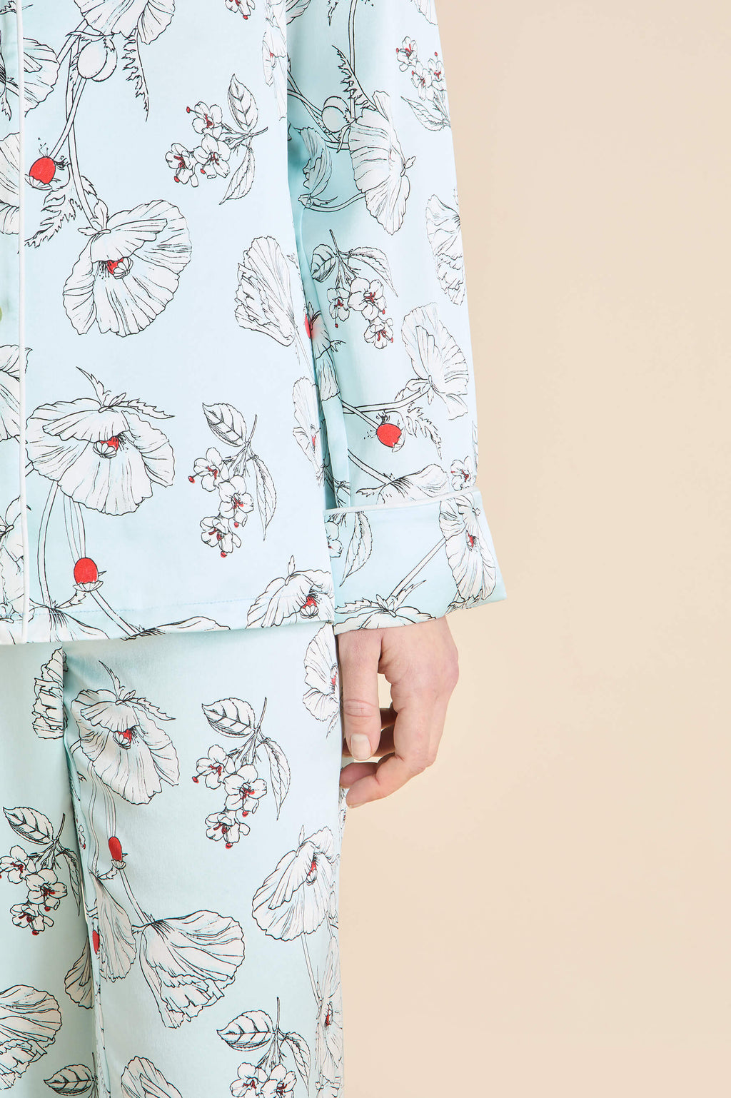 Lila Serafina Blue Floral Pajamas in Silk Satin