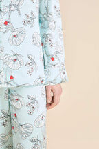 Lila Serafina Blue Floral Pajamas in Silk Satin