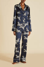 Lila Zizi Navy Pajamas in Silk Satin